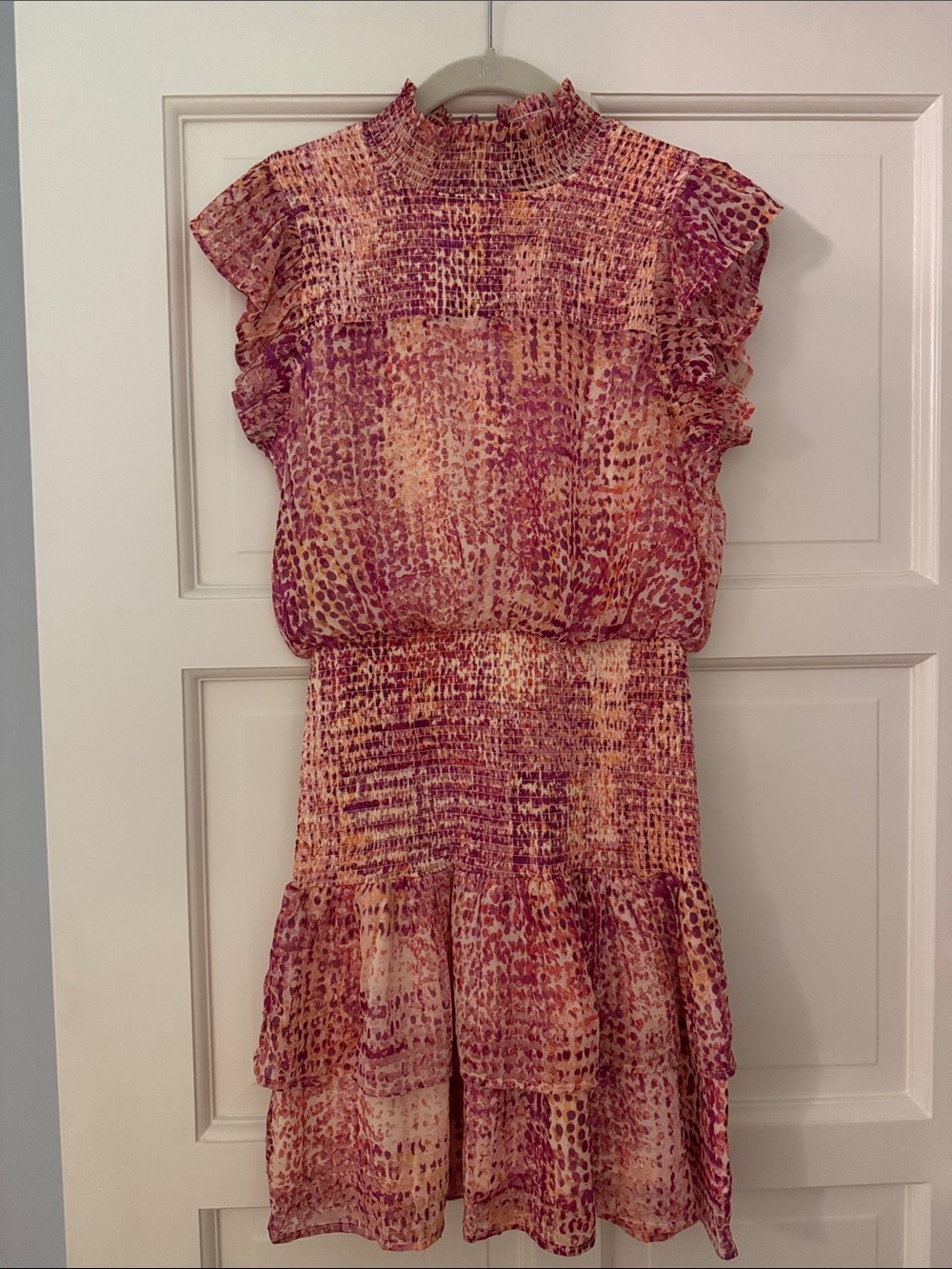 Aqua Pink & Peach Printed Smocked Mini Dress